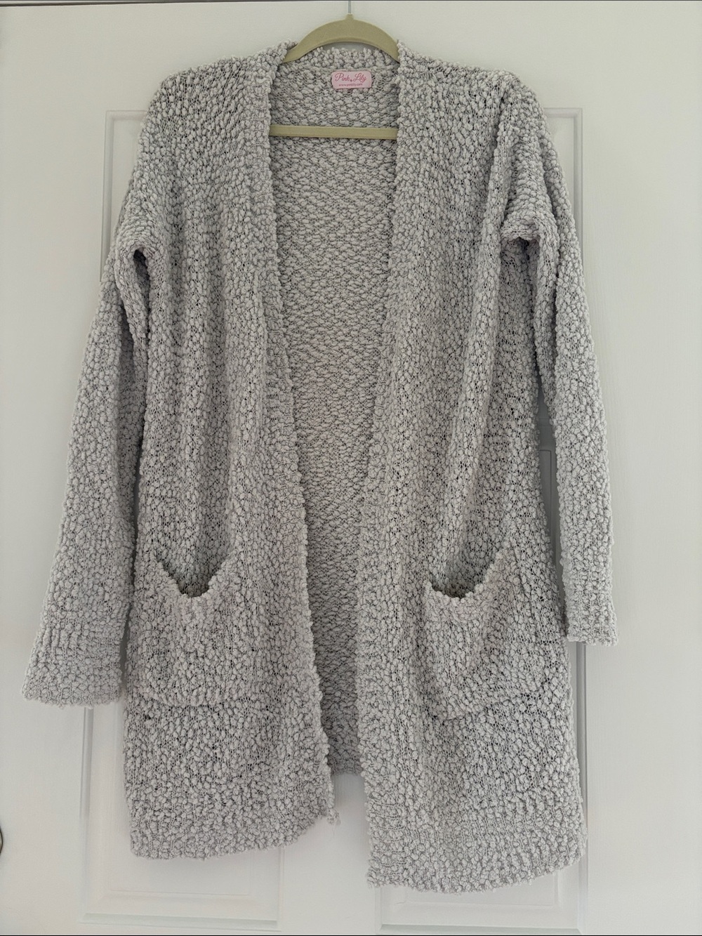 Pink Lily Long Plush White/Grey Cardigan